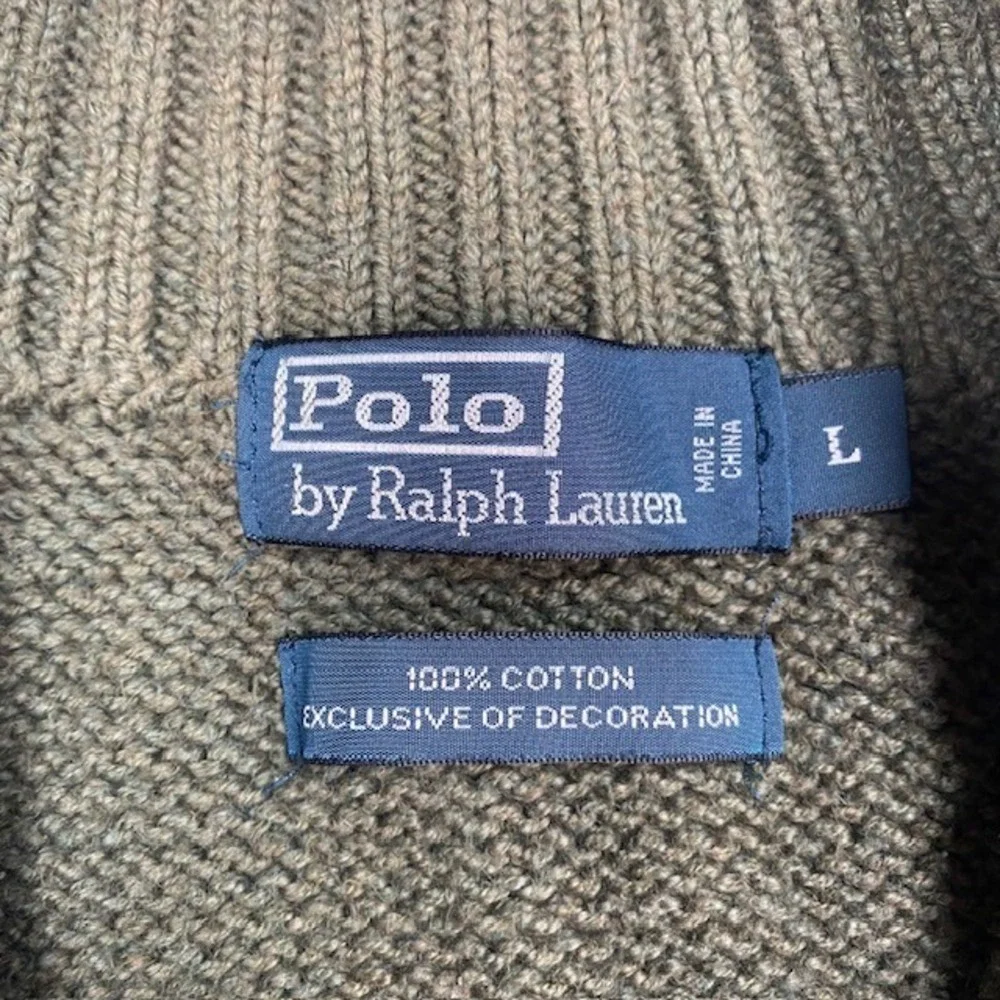 Polo Ralph Lauren Mens Quarter Zip Sweater Olive Green Cotton Knit Large L